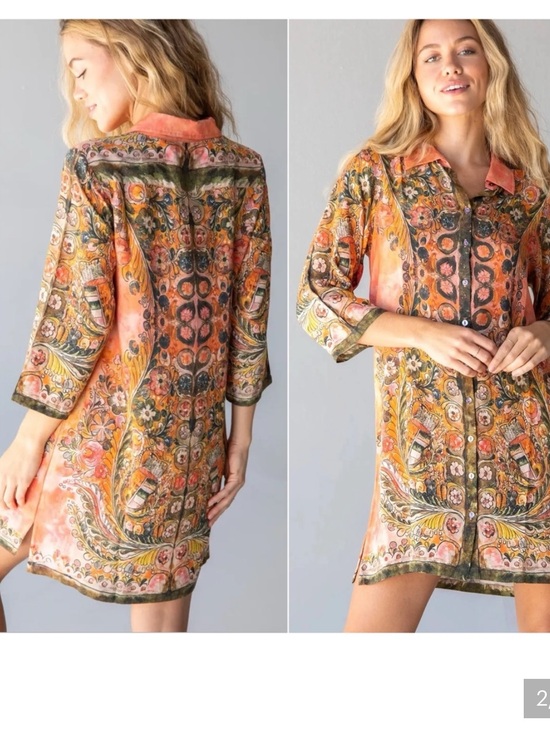 NATURAL LIFE Dresses & Skirts - NATURAL LIFE Orange Paisley Button-Front Boho Tunic